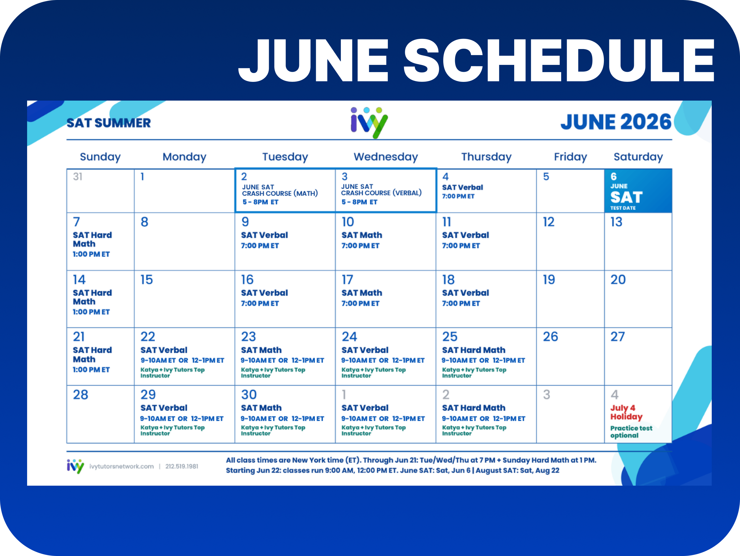 June SAT Boost Schedule