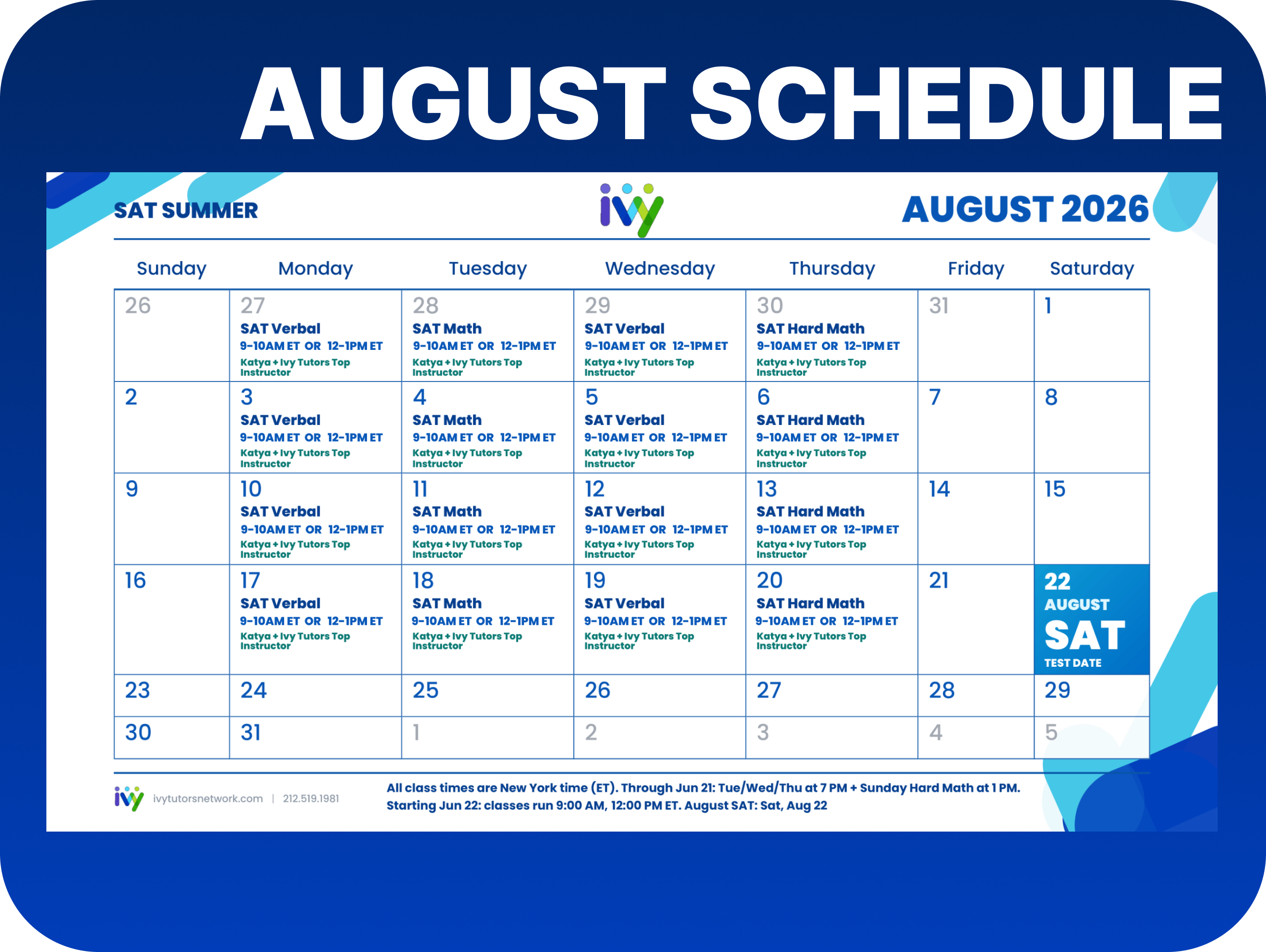 August SAT Boost Schedule