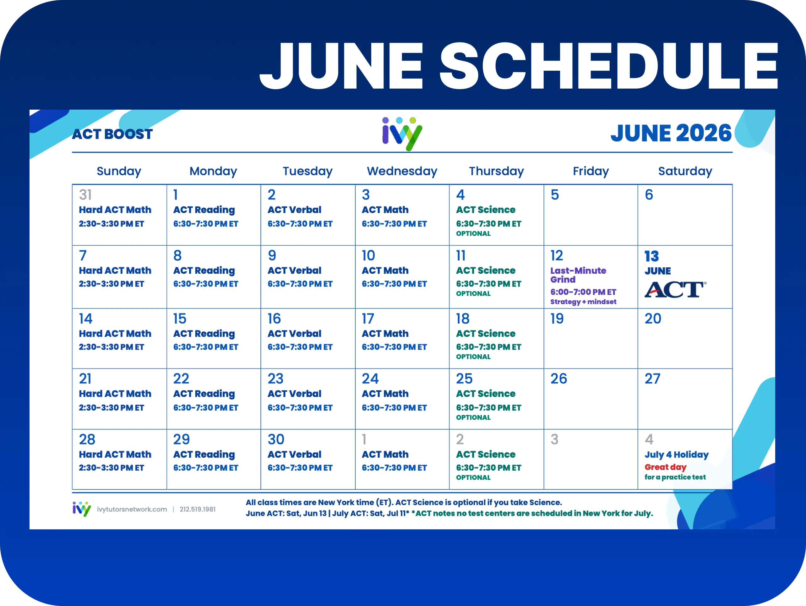 June ACT Boost Schedule