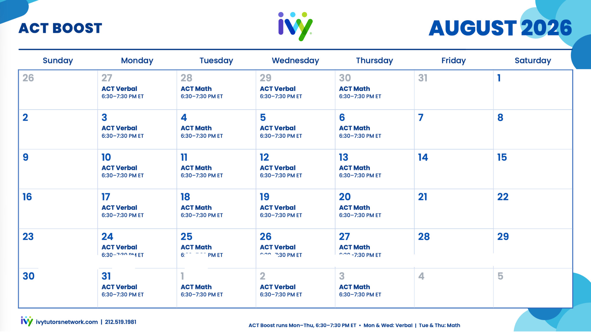 July ACT Boost Schedule