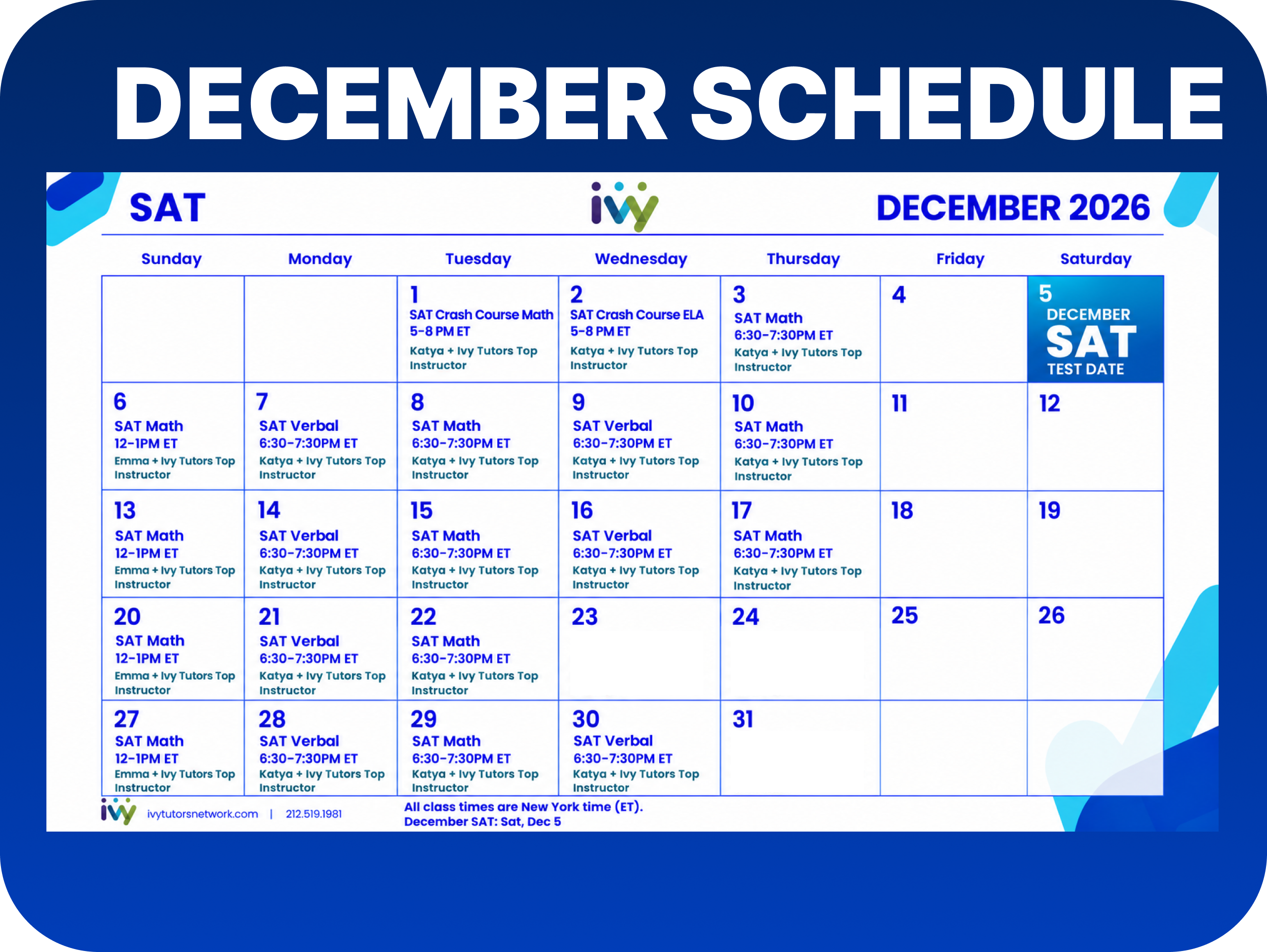 November SAT Boost Schedule