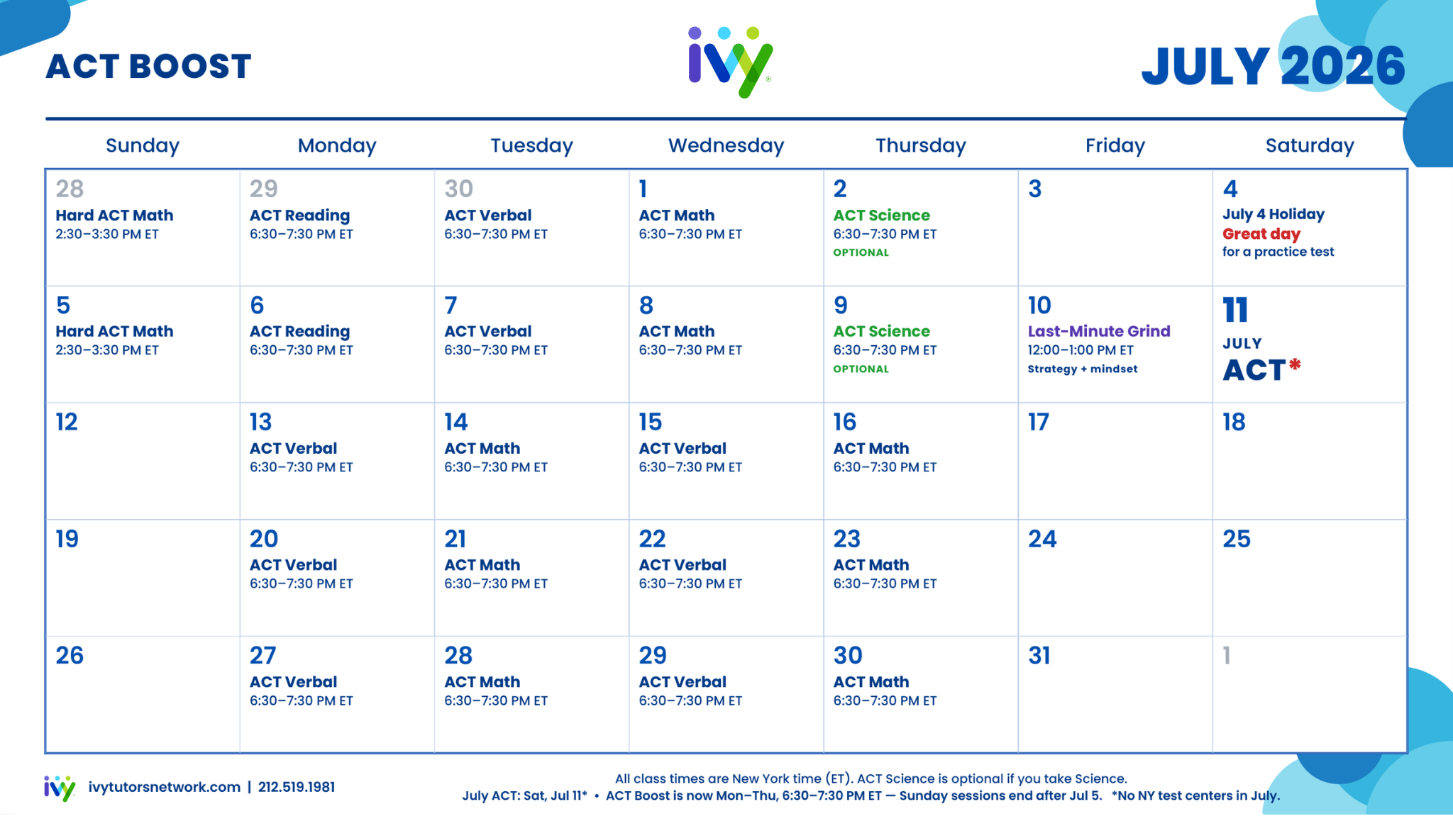 June ACT Boost Schedule