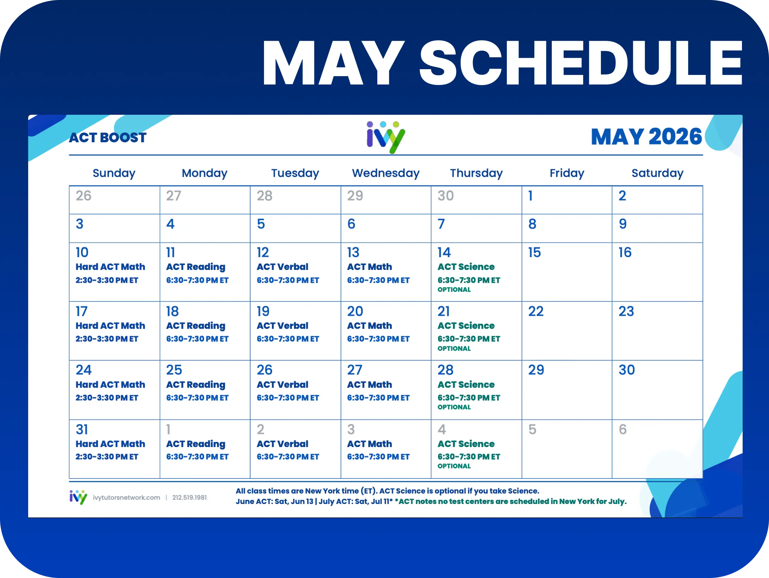 May ACT Boost Schedule