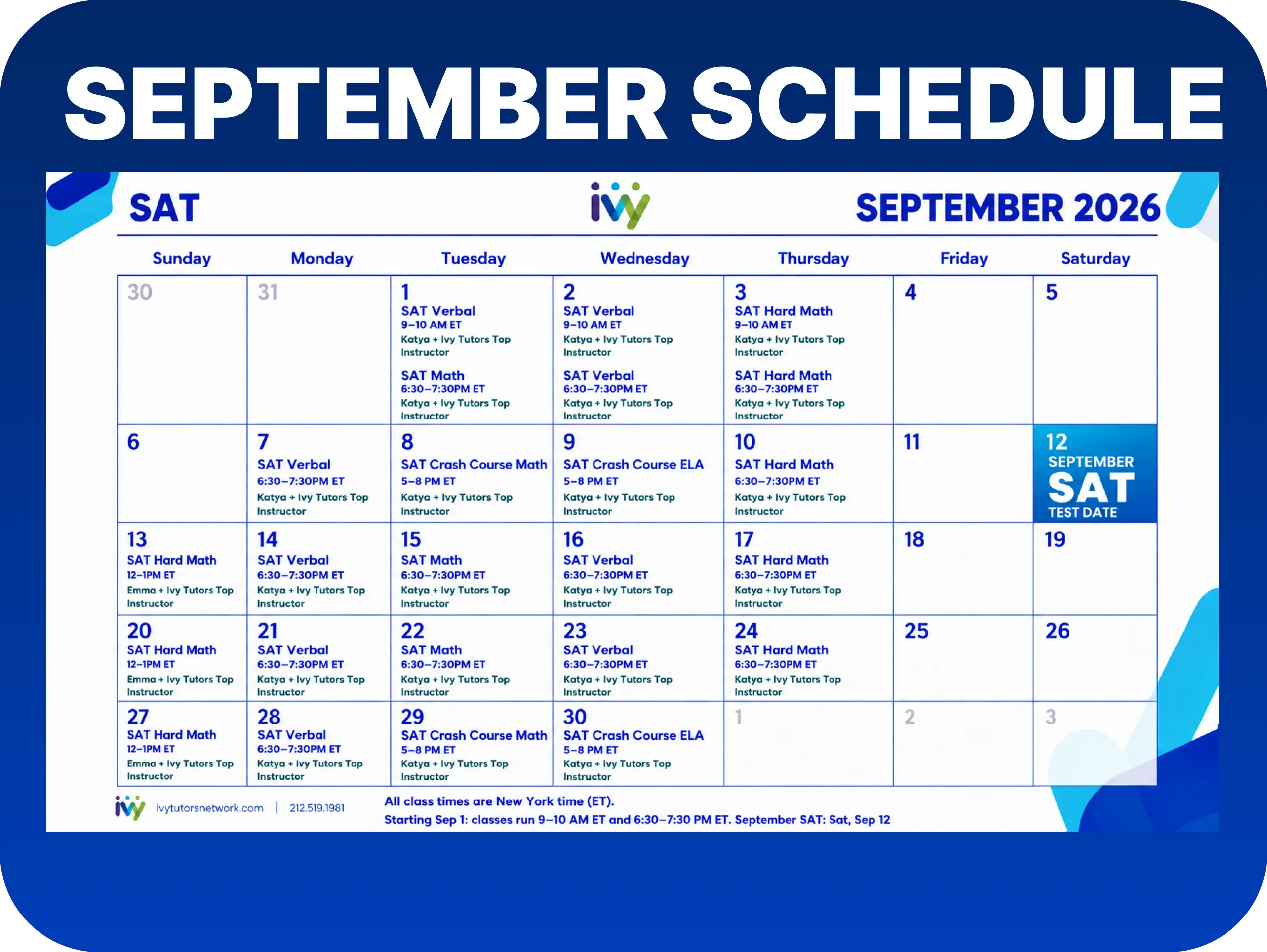 September SAT Boost Schedule