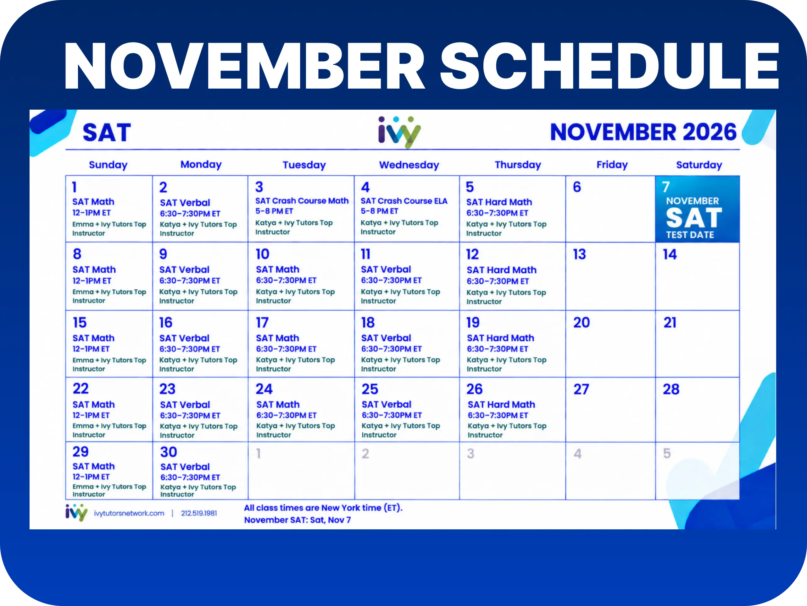 November SAT Boost Schedule