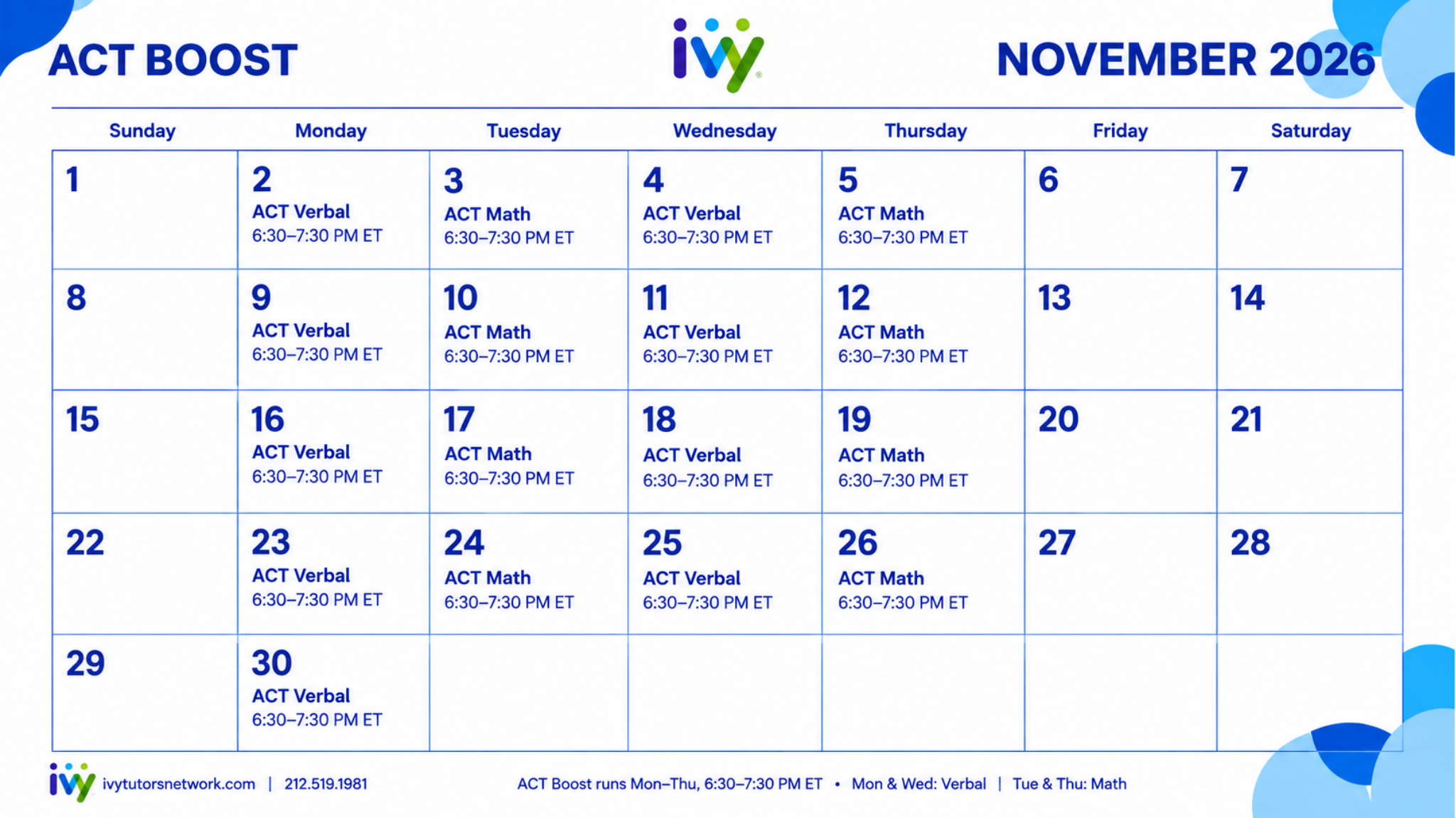 September ACT Boost Schedule