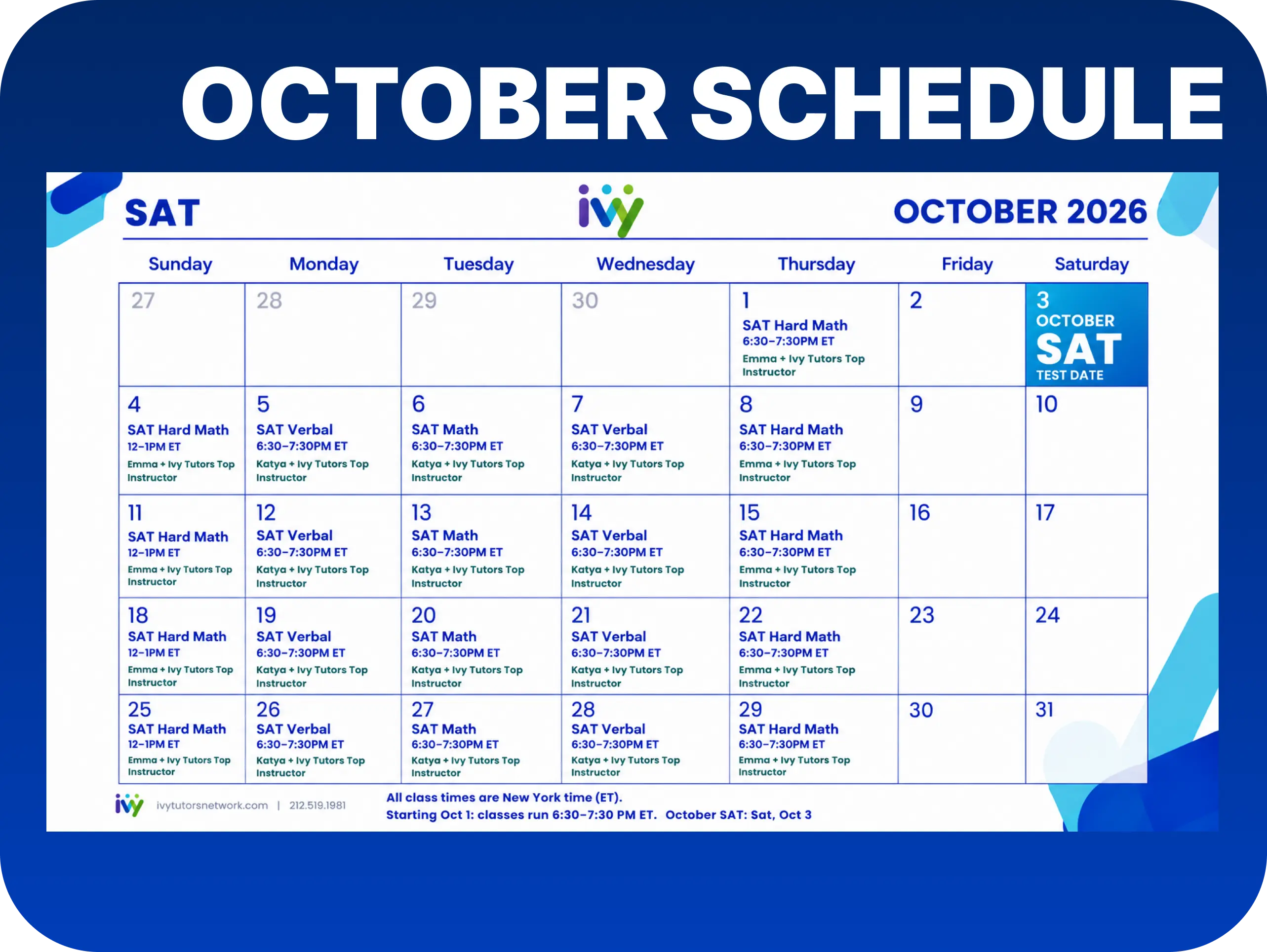 October SAT Boost Schedule
