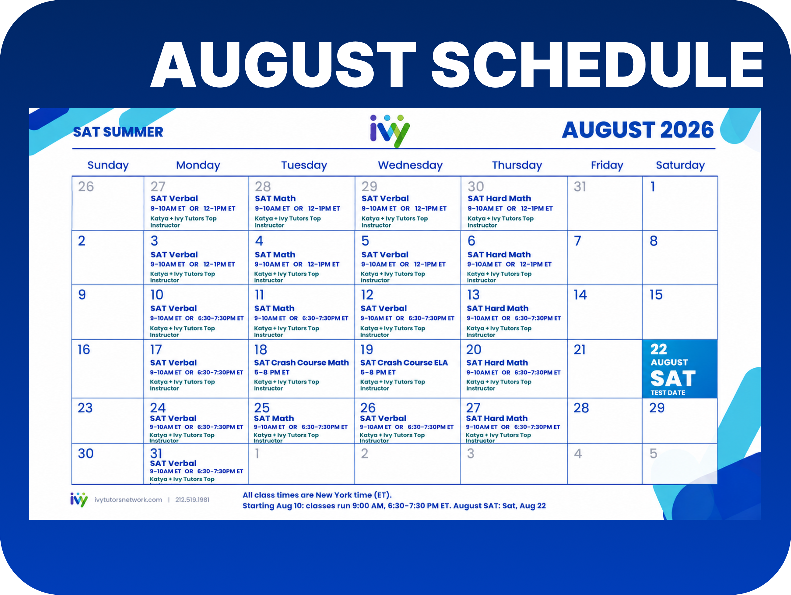 July SAT Boost Schedule