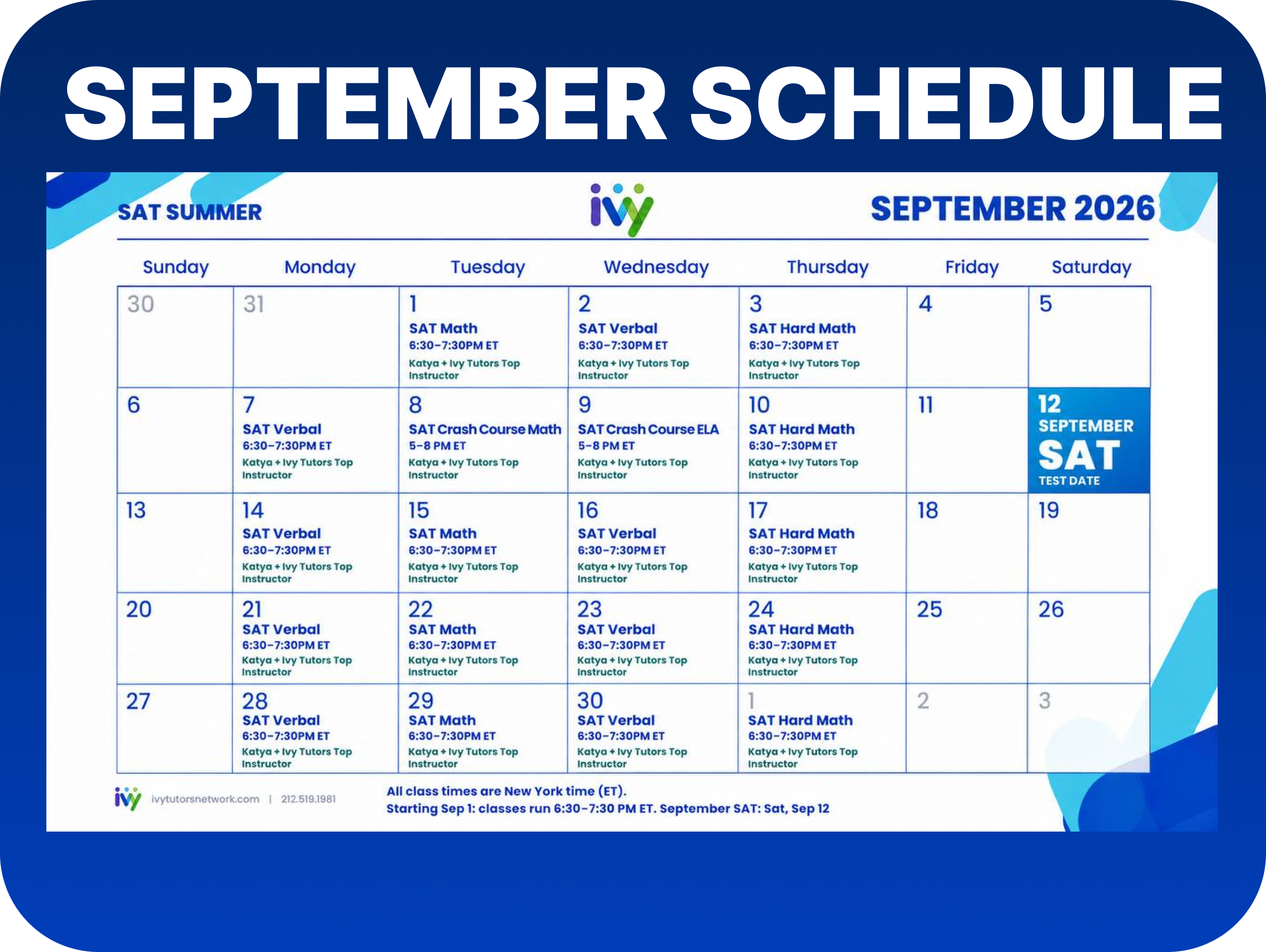 August SAT Boost Schedule